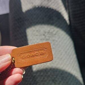 Coach Tan Leather Hang Tag with Brass Chain